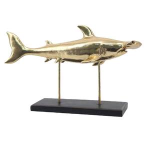 Escultura Decorativa Tubarão em Resina Dourada 30,5cm NA0928 BTC