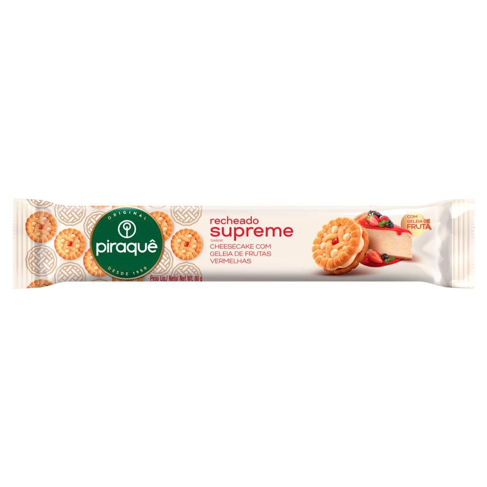 Biscoito Piraquê Recheado Supreme Sabor Cheesecake com Geleia de Frutas Vermelhas 80g