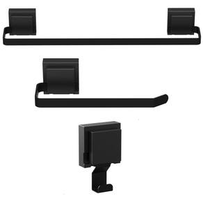 Kit de Acessórios Para Banheiro Ventosa Preto 3 Peças F.Max