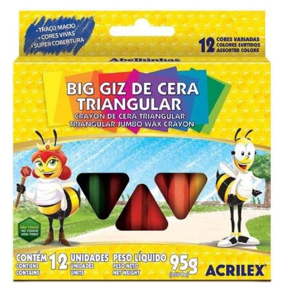 Giz de Cera BIG TRIANGULAR 12 Cores - Acrilex