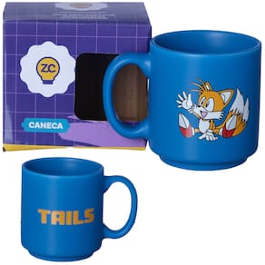 Mini Caneca Raposa Tails Azul Café Expresso Empilhável Cerâmica 100ML Oficial Sega