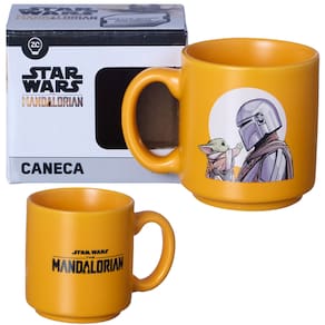 Mini Caneca Baby Yoda Mandaloriano Amarela Café Expresso Empilhável Cerâmica 100ML Oficial Star Wars