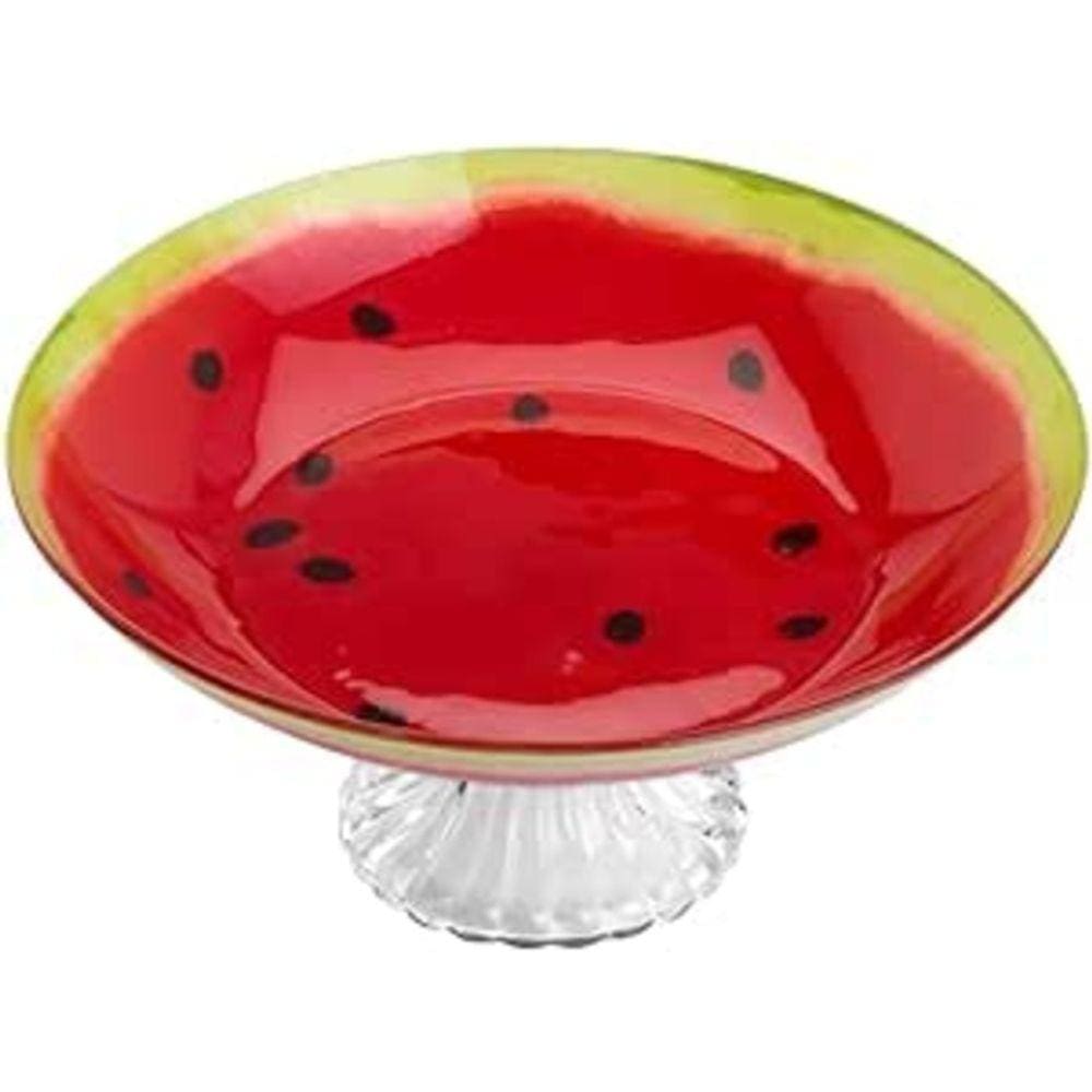 Centro de Mesa de Vidro com Pé Melancia Vermelho 26cm - Bon