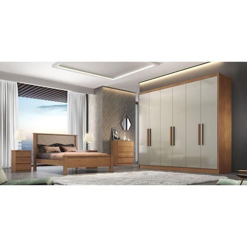 imagem-Guarda Roupa Casal 100% MDF 6 Portas 8 Gavetas - Linea-Cumaru/Fendi - Móveis Novo Horizonte - Marrom