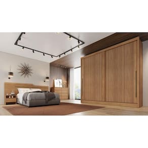 Guarda Roupa Casal 100% MDF 2 Portas 8 Gavetas - Orion-Cumaru/Ripado 3D - Móveis Novo Horizonte