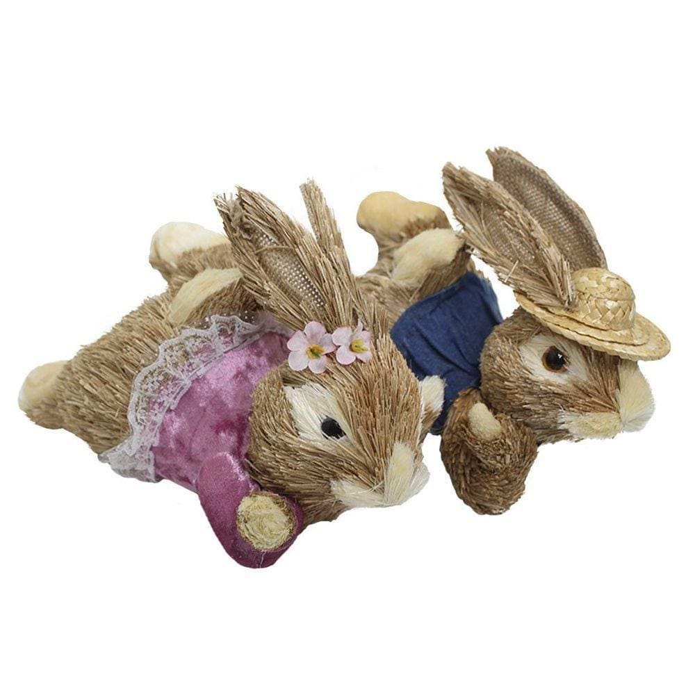 Casal De Coelhos De Páscoa Deitados Decoração Enfeite Coelhinhos 24cm