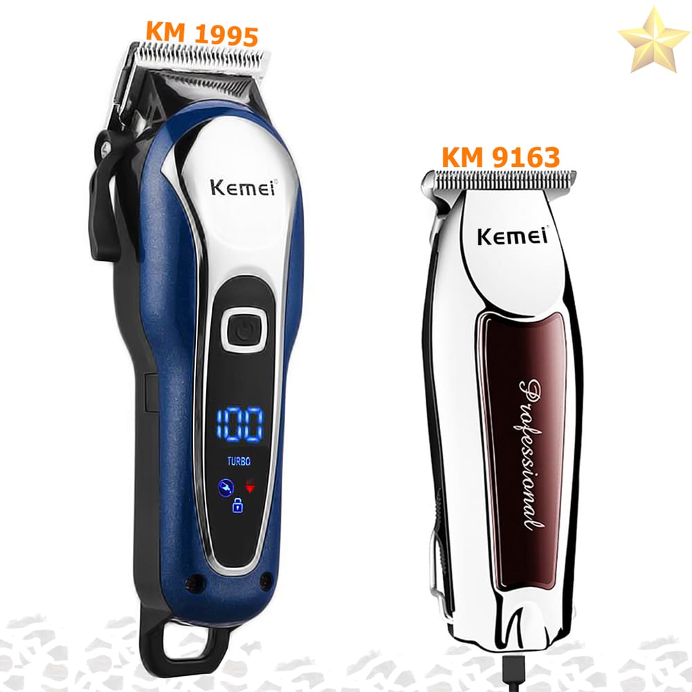 Kit Profssional Kemei Barbeiro Km-1995 Azul+ Km-9163 Detalhe