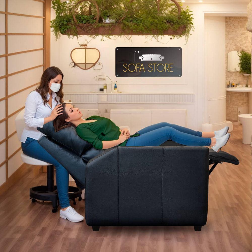 Poltrona Reclinável para Salão de Beleza Cílios Hera Corino Preto SOFA STORE