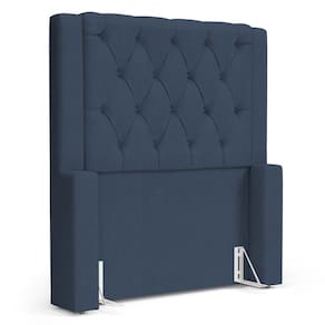 Cabeceira Cama Box Solteiro Atena 110cm Capitonê com Frame Linho Azul - Desk Design