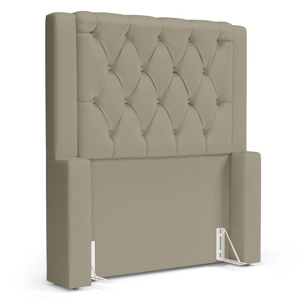 Cabeceira Cama Box Solteiro Atena 110cm Capitonê com Frame Veludo Bege - Desk Design