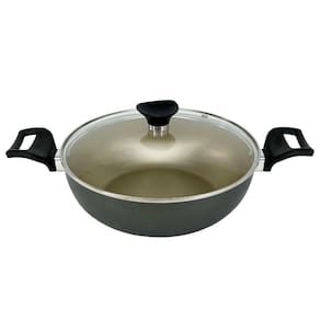 Panela Frigideira Caçarola Tampa de Vidro WOK 24 cm Antiaderente Alumínio - Dourado