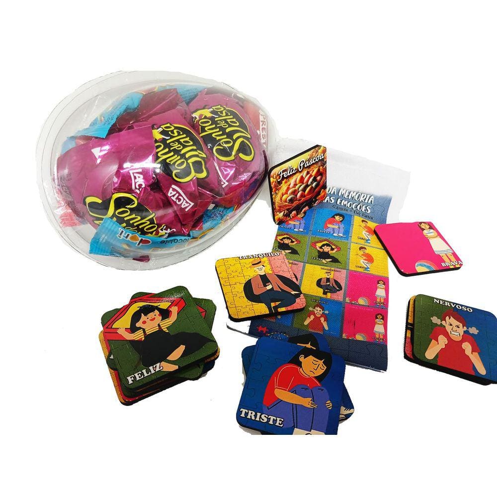 Presente de Páscoa para Autistas Chocolates e Guloseimas + Jogo da Memória emoções 6 pares
