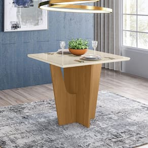 Mesa de Jantar com Tampo de Vidro 90cm Vértice Móveis Henn Marrom/Off White