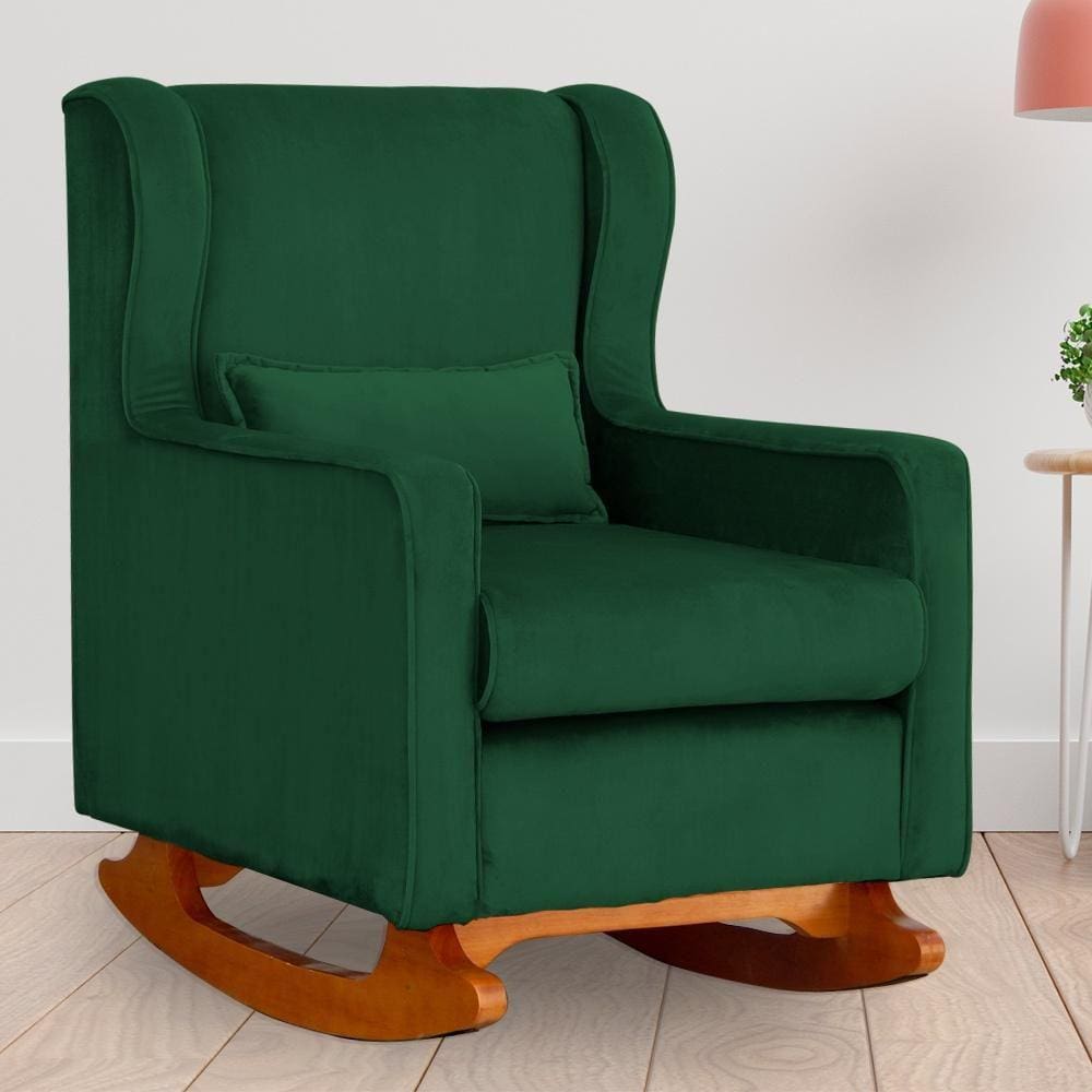 Poltrona Amamentação Balanço Aurora Veludo Verde - LM DECOR