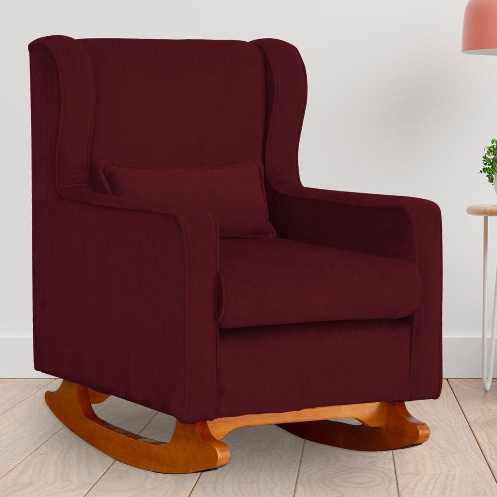 Poltrona Amamentação Balanço Aurora Suede Bordo - LM DECOR