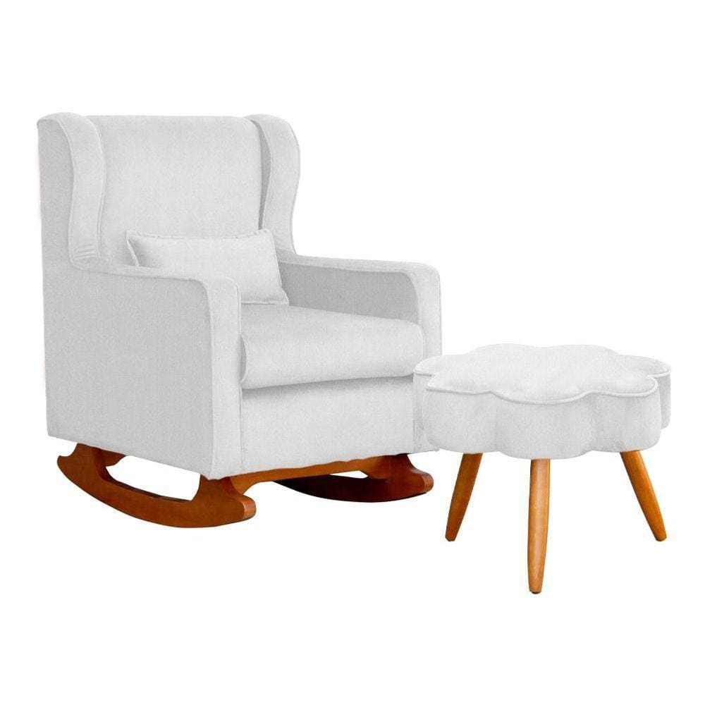Poltrona C/ Puff Balanço Amamentação Aurora Suede Branco - LM DECOR