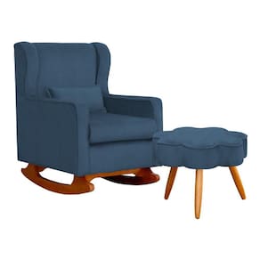 Poltrona C/ Puff Balanço Amamentação Aurora Suede Azul Royal - LM DECOR