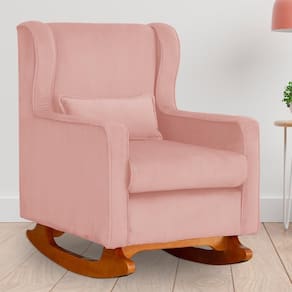 Poltrona Amamentação Balanço Aurora Veludo Rosa - LM DECOR