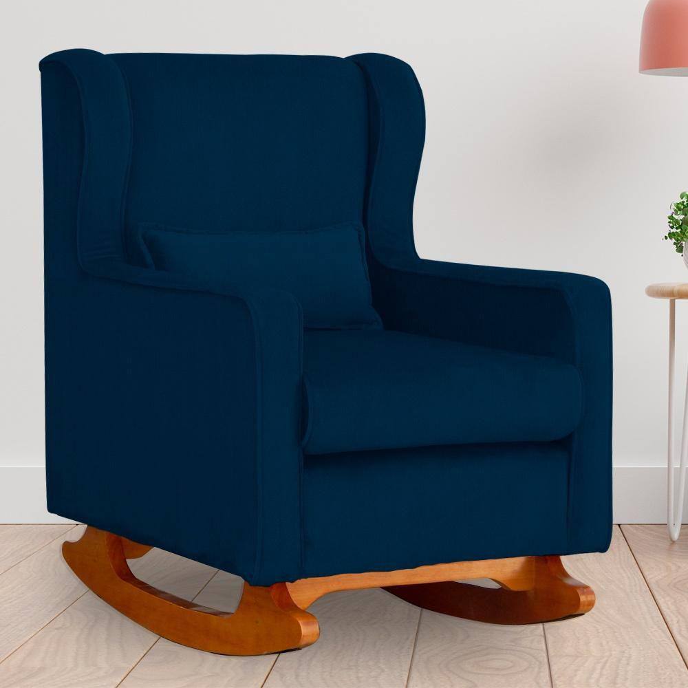Poltrona Amamentação Balanço Aurora Suede Azul Marinho - LM DECOR