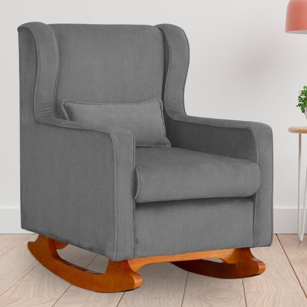 Poltrona Amamentação Balanço Aurora Suede Cinza - LM DECOR