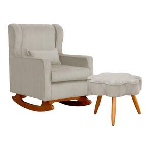 Poltrona C/ Puff Balanço Amamentação Aurora Suede Bege - LM DECOR
