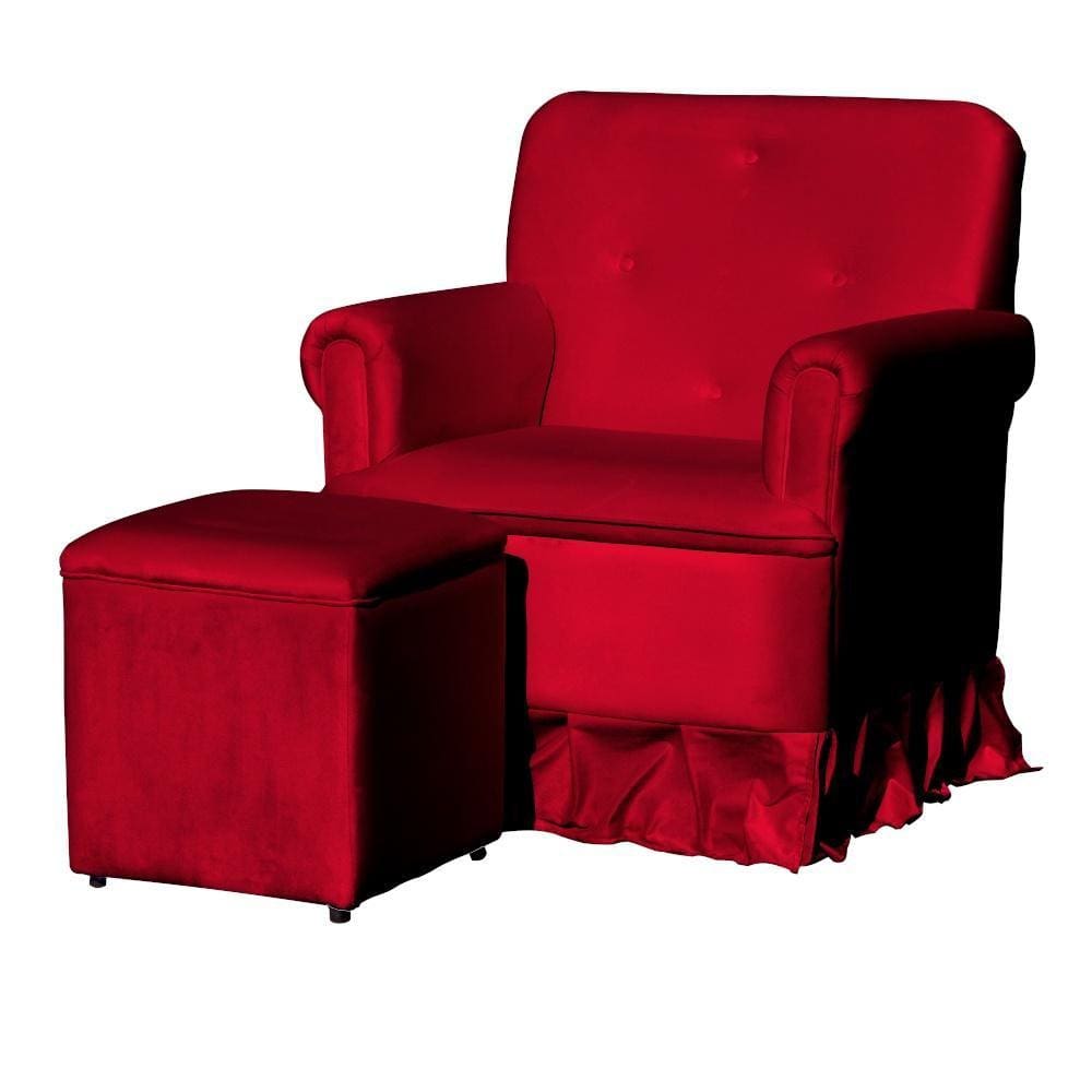 Poltrona Amamentação Com Puff Laura Veludo Vermelho - LM DECOR