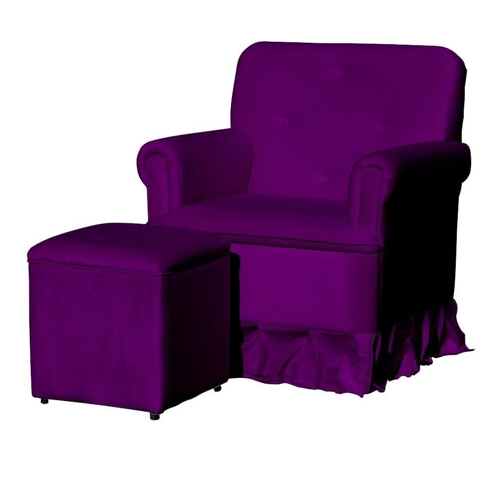 Poltrona Amamentação Com Puff Laura Veludo Roxo- LM DECOR