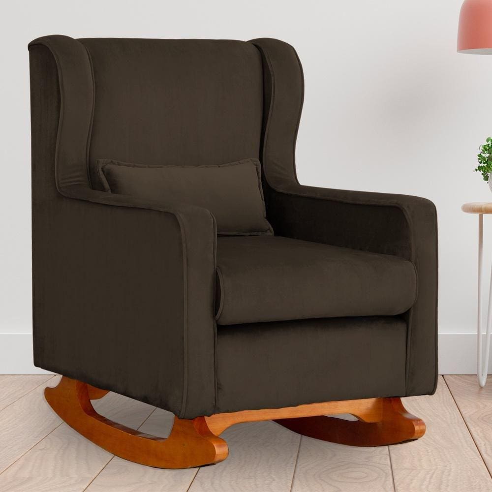 Poltrona Amamentação Balanço Aurora Veludo Marrom - LM DECOR