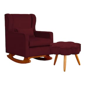Poltrona C/ Puff Balanço Amamentação Aurora Suede Bordo - LM DECOR