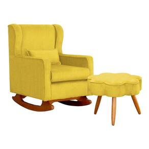 Poltrona C/ Puff Balanço Amamentação Aurora Suede Amarelo - LM DECOR