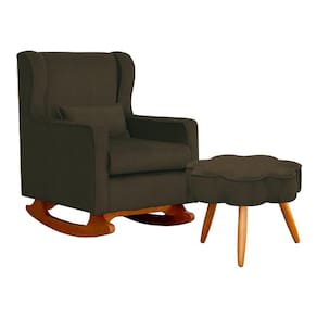 Poltrona C/ Puff Balanço Amamentação Aurora Suede Marrom - LM DECOR