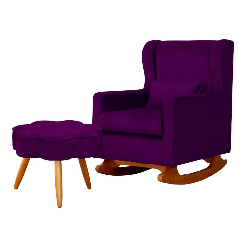 Poltrona C/ Puff Balanço Amamentação Aurora Veludo Roxo - LM DECOR