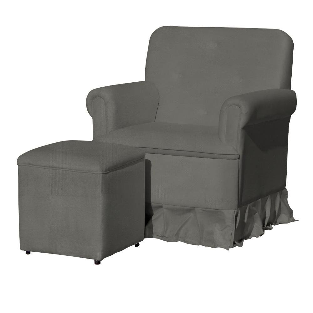 Poltrona Amamentação Com Puff Laura Suede Cinza - LM DECOR