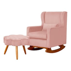 Poltrona C/ Puff Balanço Amamentação Aurora Veludo Rosa - LM DECOR
