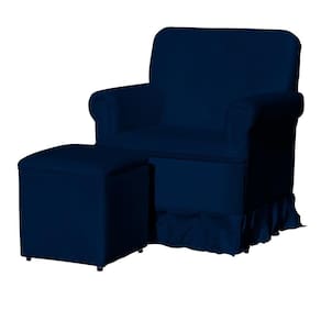 Poltrona Amamentação Com Puff Laura Veludo Azul Marinho - LM DECOR