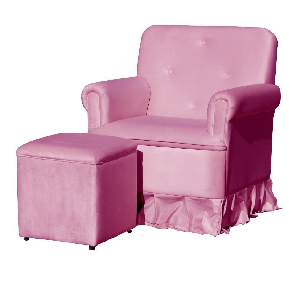 Poltrona Amamentação Com Puff Laura Veludo Rosa Chiclete- LM DECOR