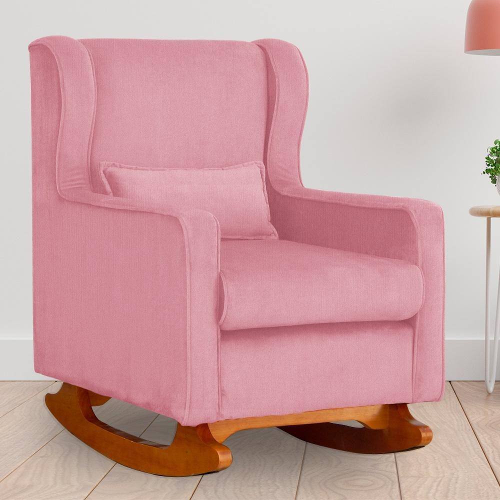 Poltrona Amamentação Balanço Aurora Suede Rosa - LM DECOR