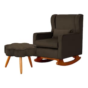 Poltrona C/ Puff Balanço Amamentação Aurora Veludo Marrom - LM DECOR