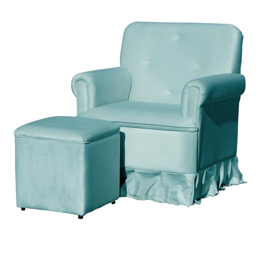 Poltrona Amamentação Com Puff Laura Veludo Azul Turquesa - LM DECOR