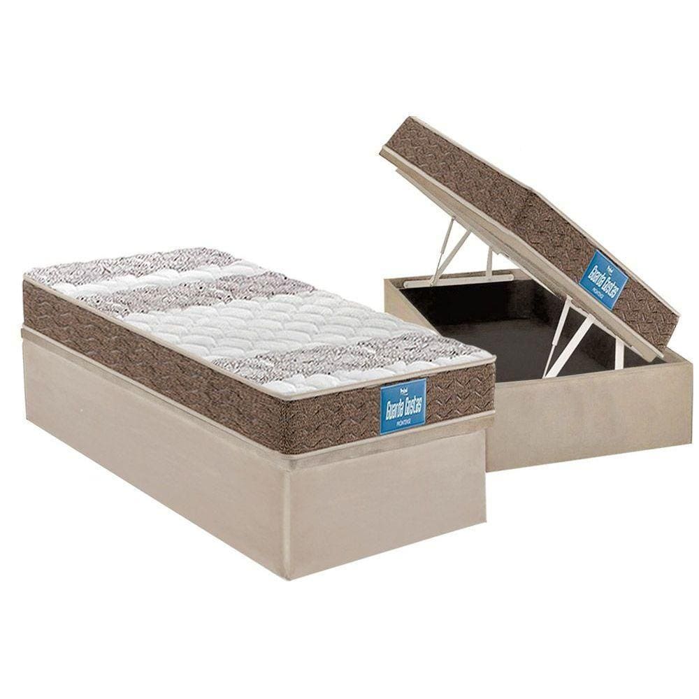 Cama Box Baú Solteiro: Colchão Espuma D33 Probel / EP Guarda Costas PróIntense Plus Double Face + Base CRC Suede Clean(88x188)
