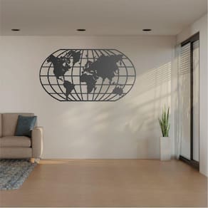 Quadro Decoração Vazado Mapa Mundi World Uno Preto 100X54 Cm