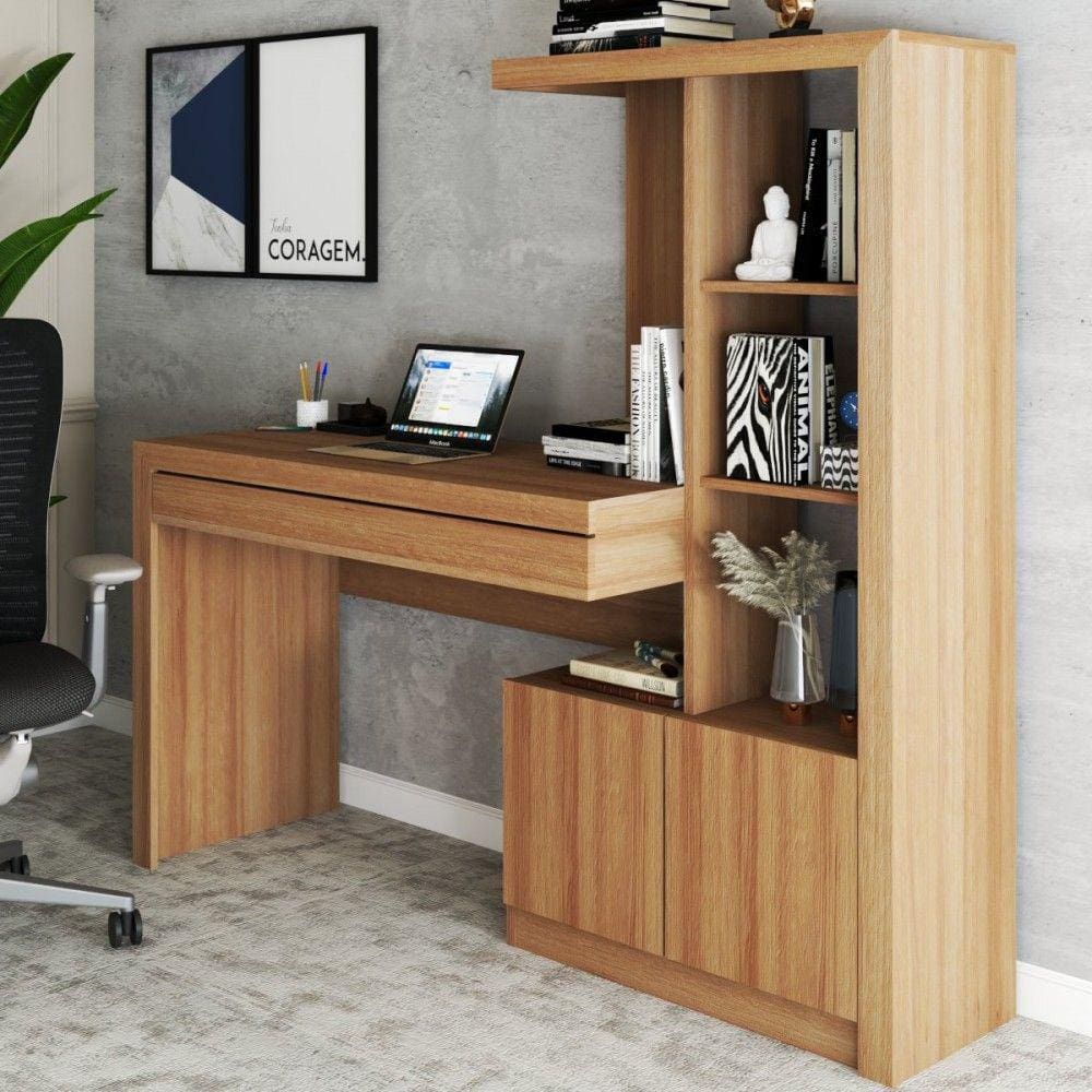 Mesa Escrivaninha 2 Portas 1 Gaveta para Computador Homework Amêndoa - Panorama Móveis