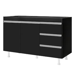 Balcão Gabinete Lux Para Pia de 120cm 100% MDF Sem Tampo 02 Portas e 03 Gavetas Preto - Desk Design