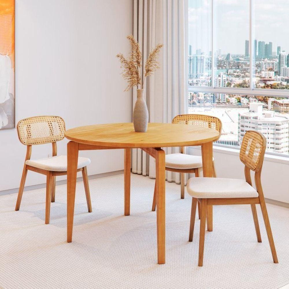 Conjunto Sala de Jantar Mesa 115cm Redonda Seiva 4 Cadeiras Liz CabeCasa MadeiraMadeira Mel