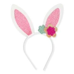 Tiara De Coelho Páscoa Eva Com Gliter Branco