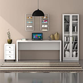 Conjunto Home Office 3 Peças com Escrivaninha, Armário e Gaveteiro Espresso Móveis Branco Branco