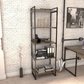 Estante Multiuso 5 Prateleiras 187x60cm Industrial Kuadra Compace Carvalho Dark
