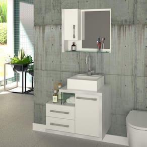 Gabinete para Banheiro 1 Porta 2 Gavetas com Cuba Q35 e Espelheira Legno 650W Espresso Móveis Branco/Branco Chess