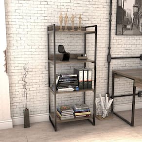 Estante Multiuso 146cmx60cm com 4 Prateleiras Kuadra Compace Carvalho Dark