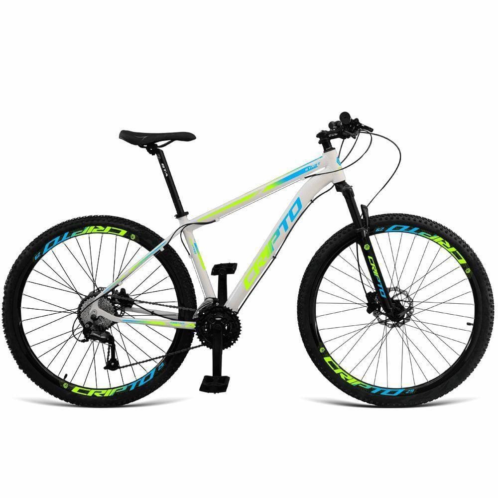 Bicicleta Aro 29 21 Marchas Freios Disco C- Suspensão Branco-verde E Azul 15" Branco-verde E Azul